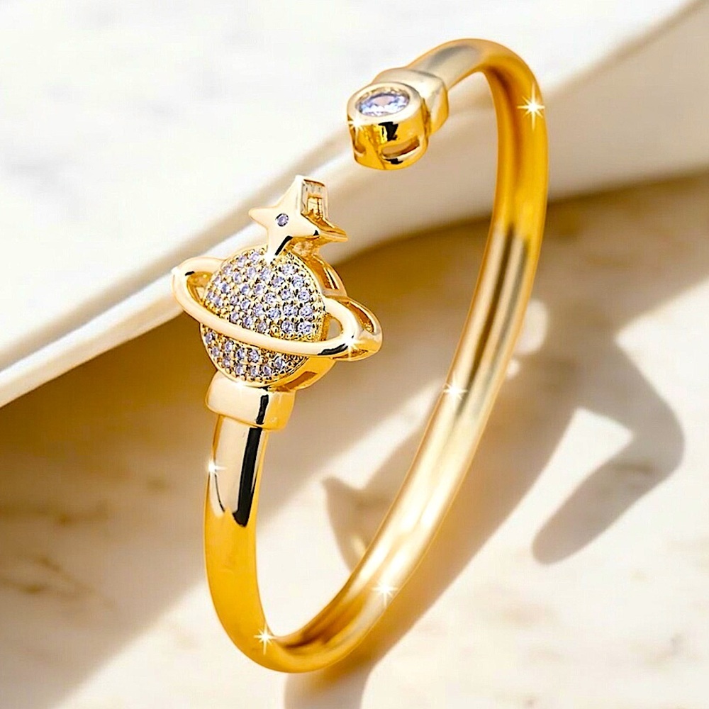 Gold Zircon Planet Bangle Bracelet